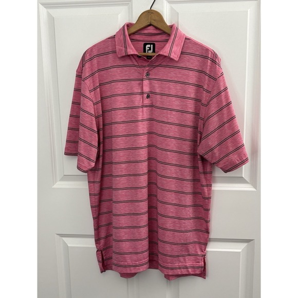 FootJoy Other - FootJoy Golf Polo Mens L Pink Heather Striped Performance Shirt Bali Hai 0513